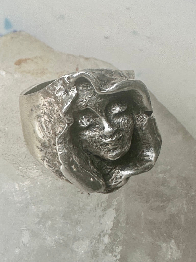 Face ring sterling silver pinky brutalist band size 4.75 women girls