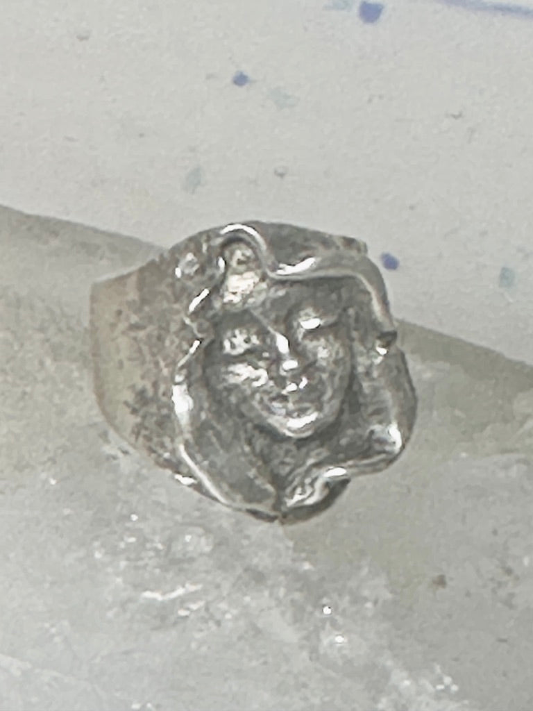 Face ring sterling silver pinky brutalist band size 4.75 women girls
