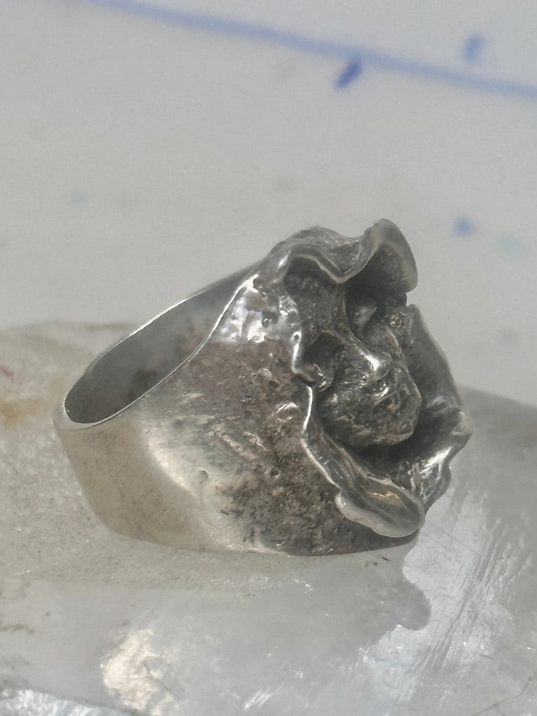 Face ring sterling silver pinky brutalist band size 4.75 women girls