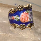 Guilloche ring rose flowers blue pinky band size 4.75 sterling silver women