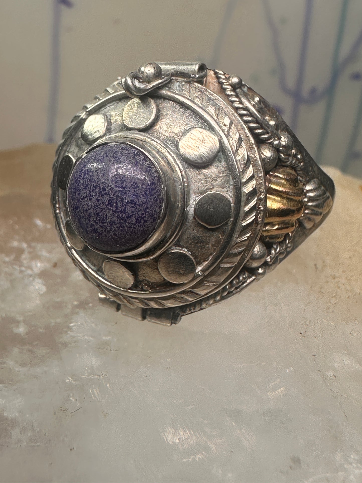 Poison ring Boho Lapis ? band size 9 sterling silver women