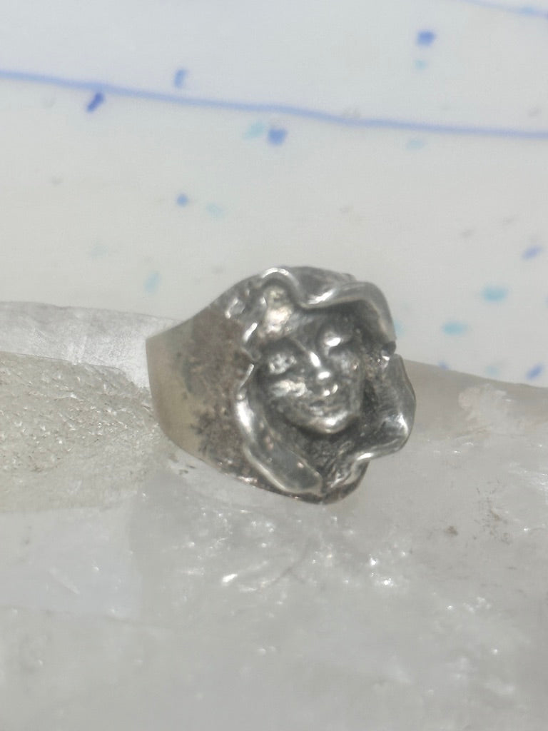 Face ring sterling silver pinky brutalist band size 4.75 women girls