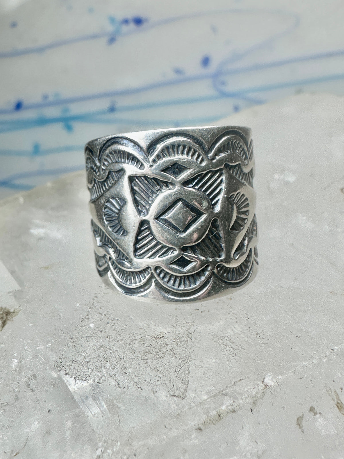 Carolyn Pollack Relios Vintage Sterling Silver Wide Stamped Cigar Band Ring Size 6.75 10.6g 925