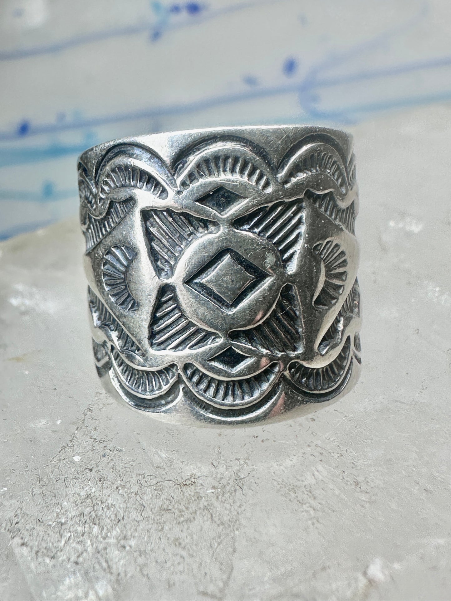 Carolyn Pollack Relios Vintage Sterling Silver Wide Stamped Cigar Band Ring Size 6.75 10.6g 925