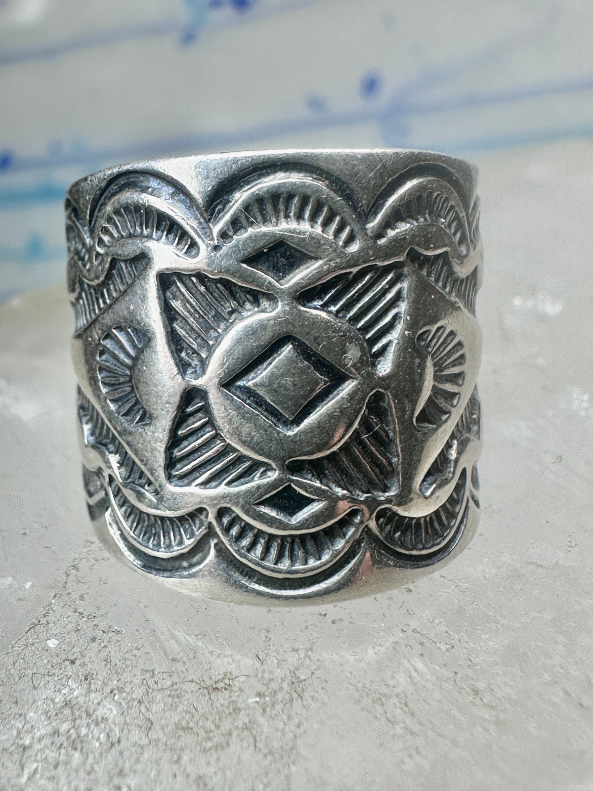 Carolyn Pollack Relios Vintage Sterling Silver Wide Stamped Cigar Band Ring Size 6.75 10.6g 925