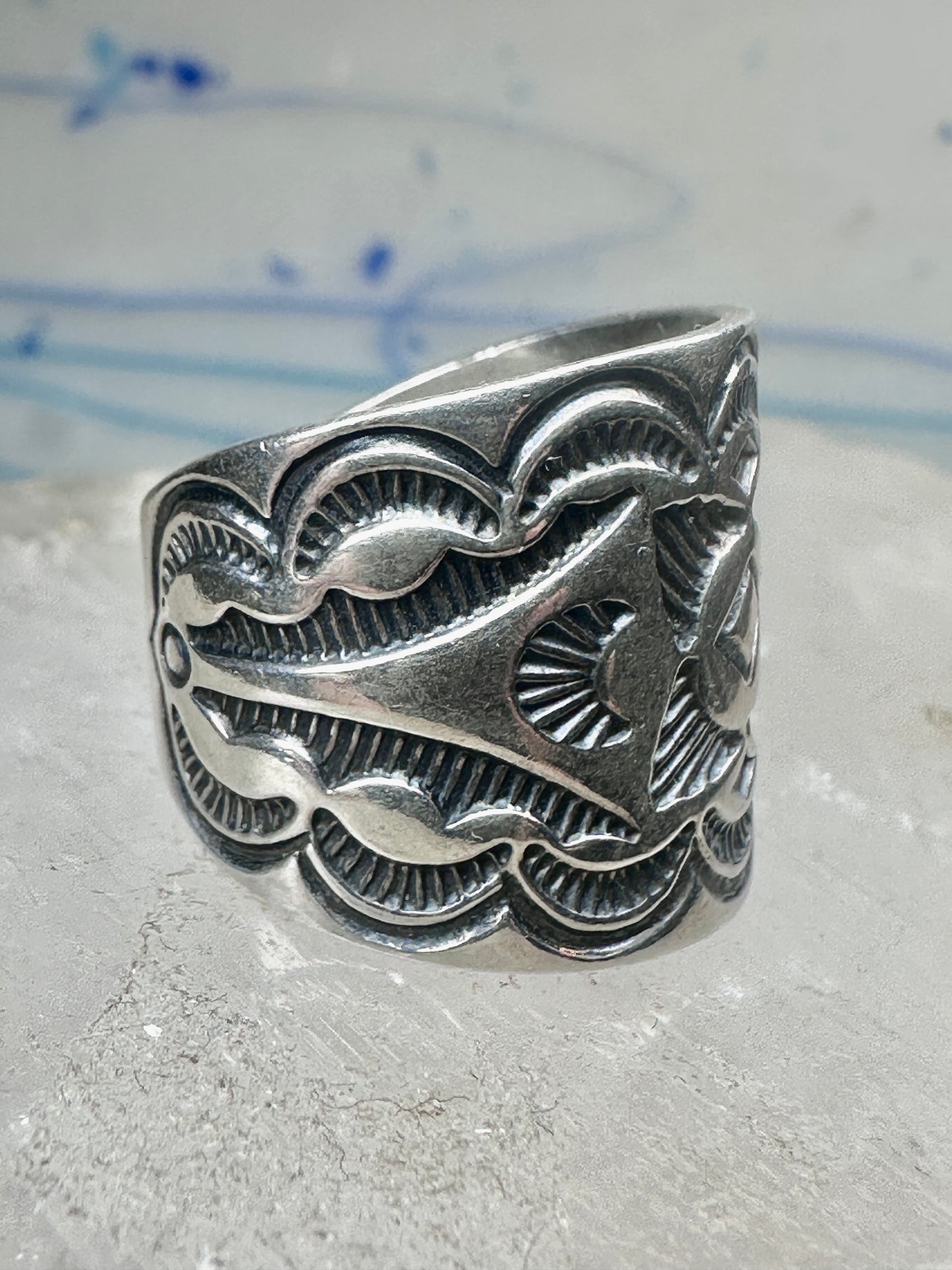 Carolyn Pollack Relios Vintage Sterling Silver Wide Stamped Cigar Band Ring Size 6.75 10.6g 925
