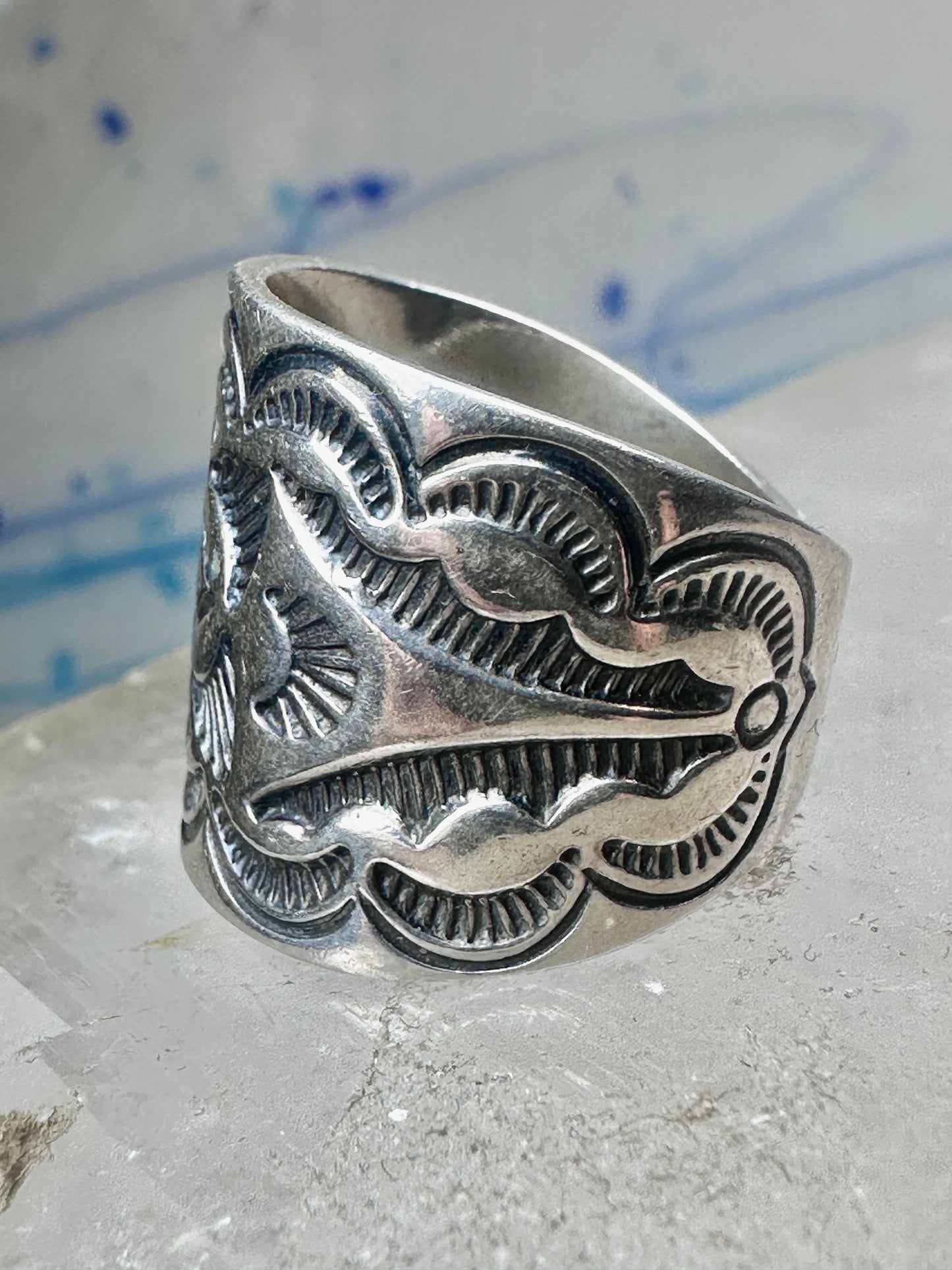 Carolyn Pollack Relios Vintage Sterling Silver Wide Stamped Cigar Band Ring Size 6.75 10.6g 925