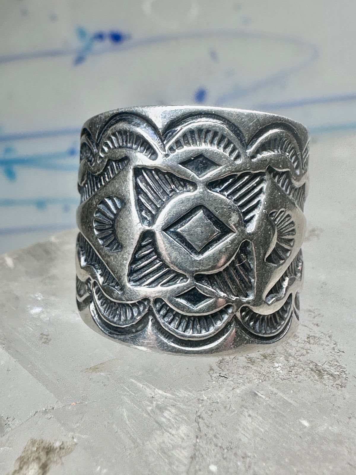 Carolyn Pollack Relios Vintage Sterling Silver Wide Stamped Cigar Band Ring Size 6.75 10.6g 925