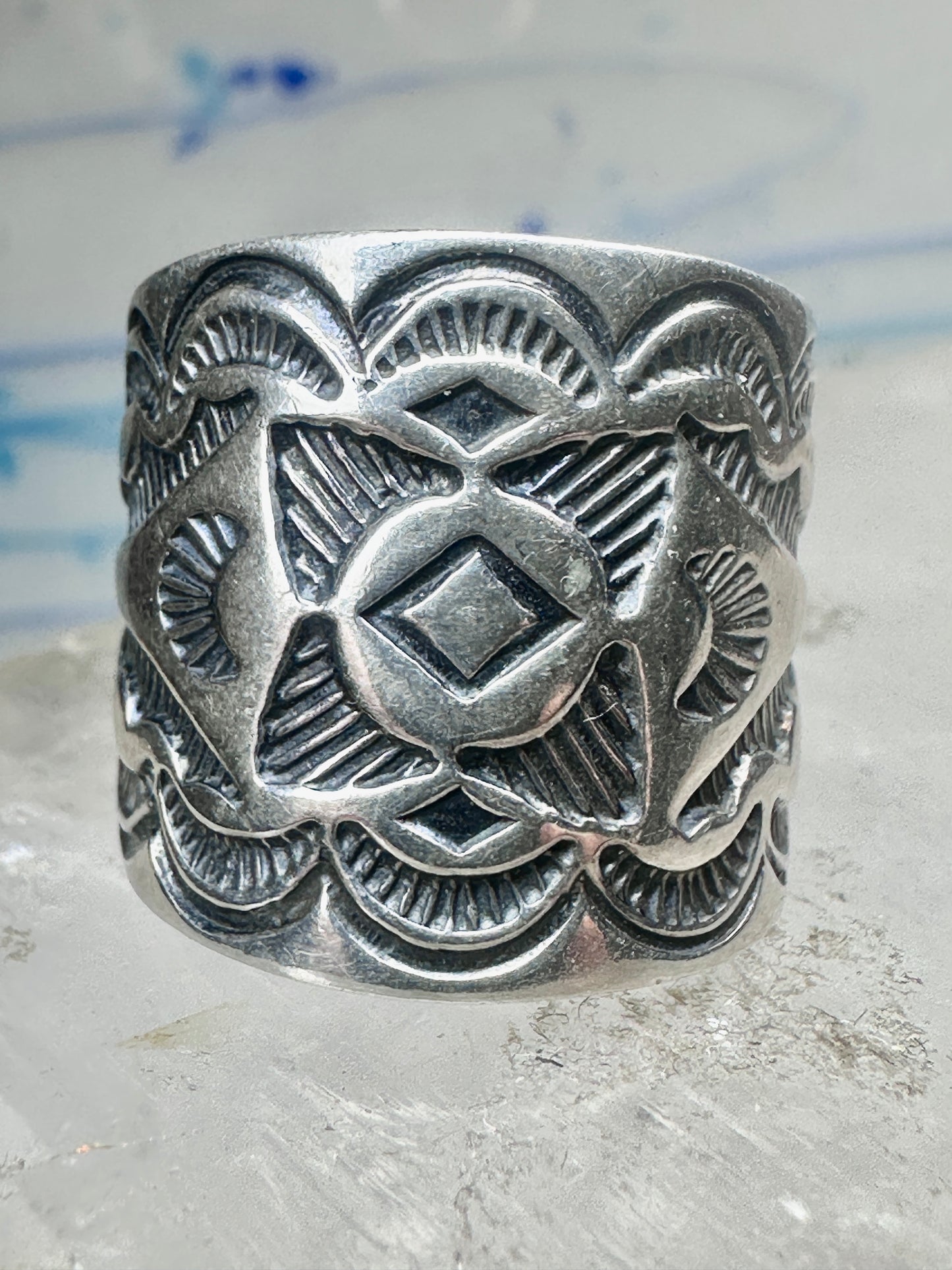 Carolyn Pollack Relios Vintage Sterling Silver Wide Stamped Cigar Band Ring Size 6.75 10.6g 925