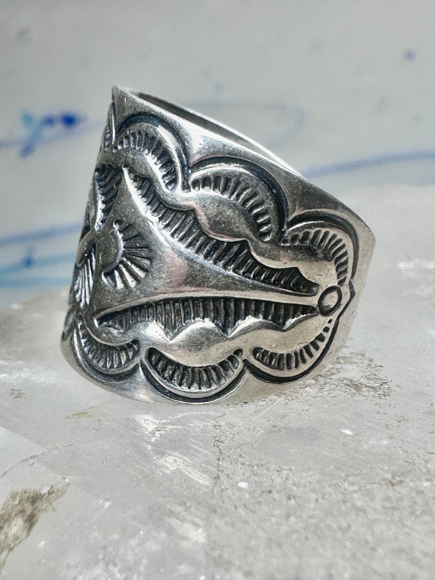 Carolyn Pollack Relios Vintage Sterling Silver Wide Stamped Cigar Band Ring Size 6.75 10.6g 925