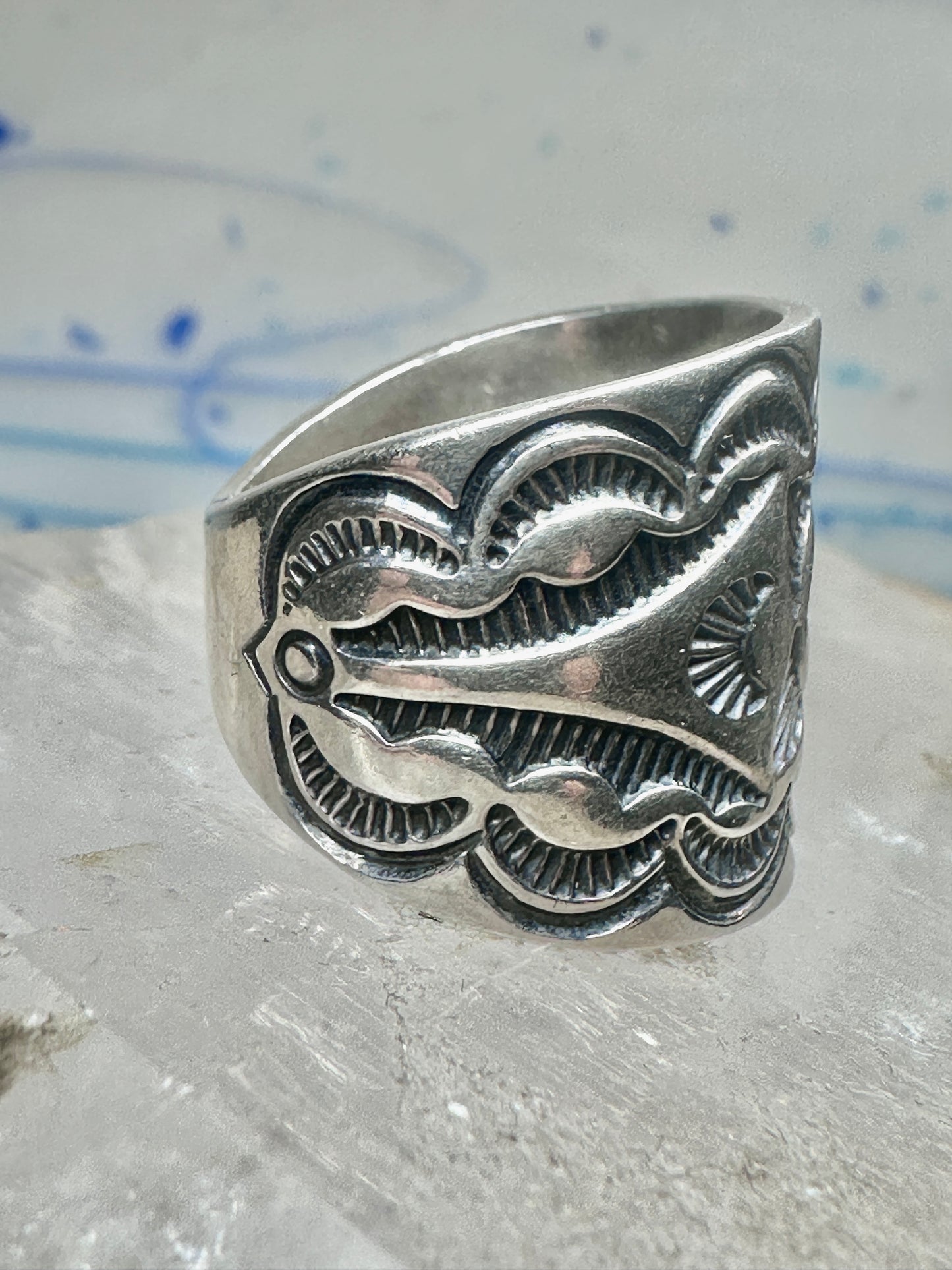 Carolyn Pollack Relios Vintage Sterling Silver Wide Stamped Cigar Band Ring Size 6.75 10.6g 925