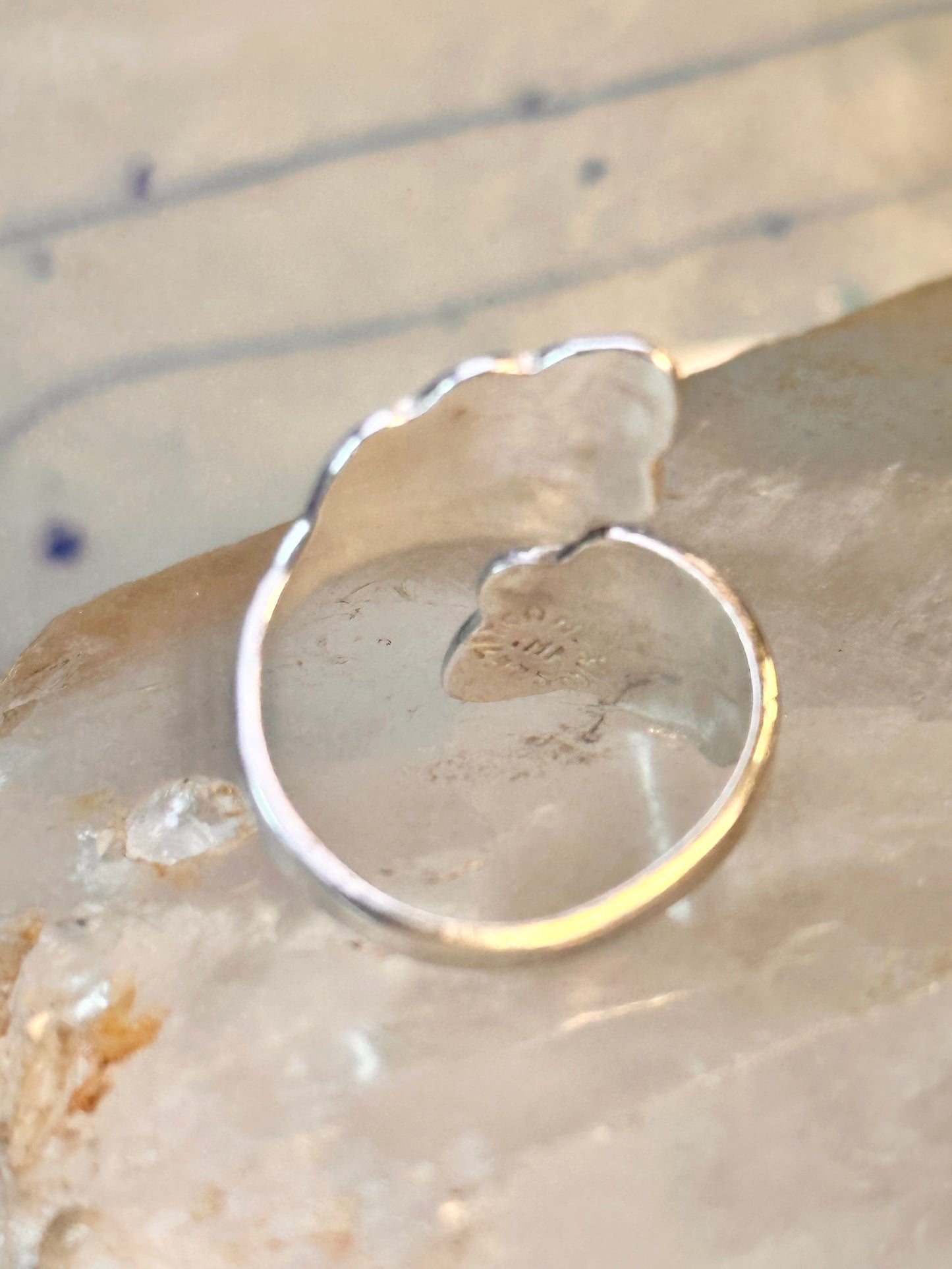 Wrap Around ring turquoise chips band leaves Mexico sterling silver size 9.50 women