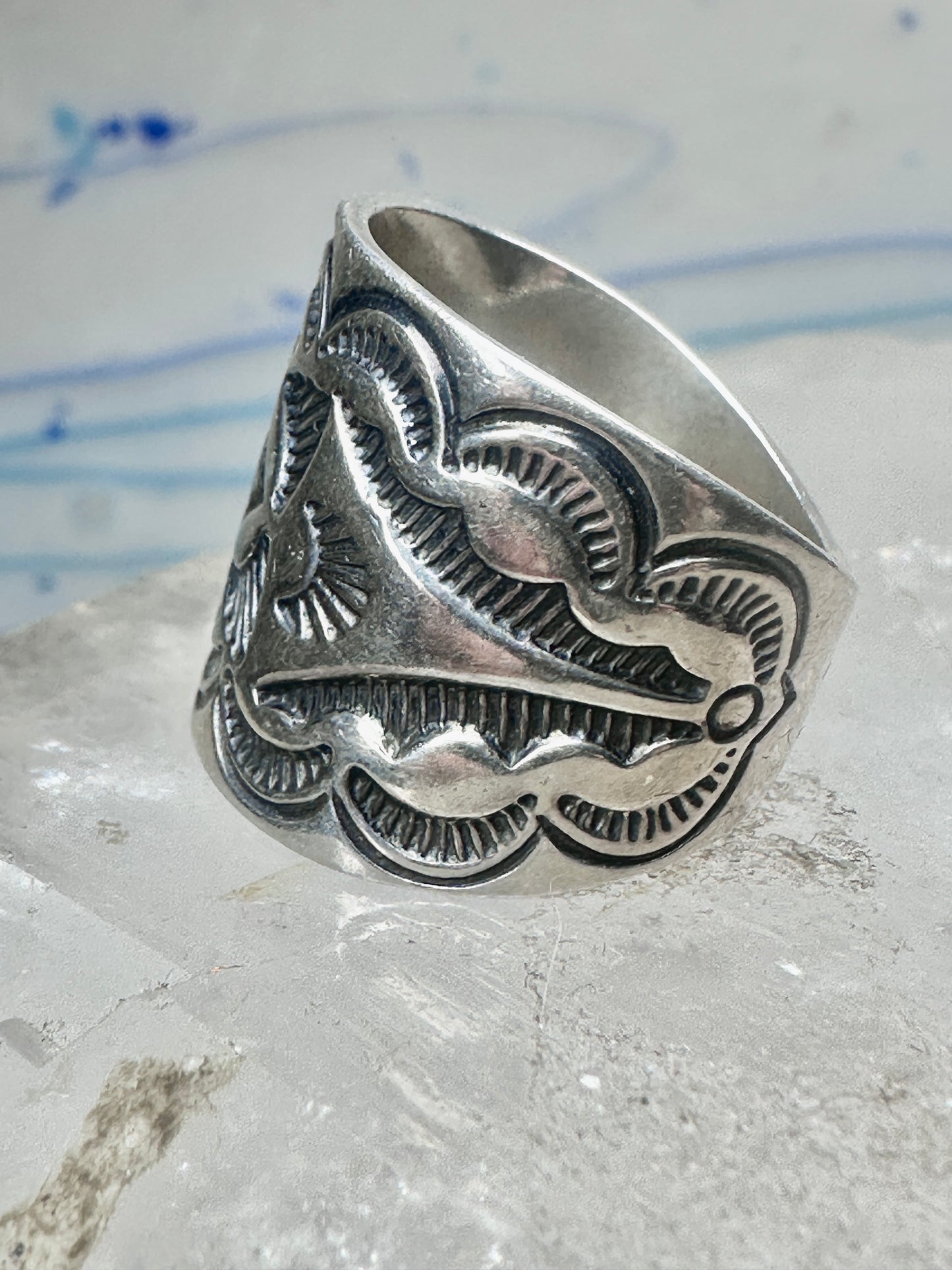 Carolyn Pollack Relios Vintage Sterling Silver Wide Stamped Cigar Band Ring Size 6.75 10.6g 925