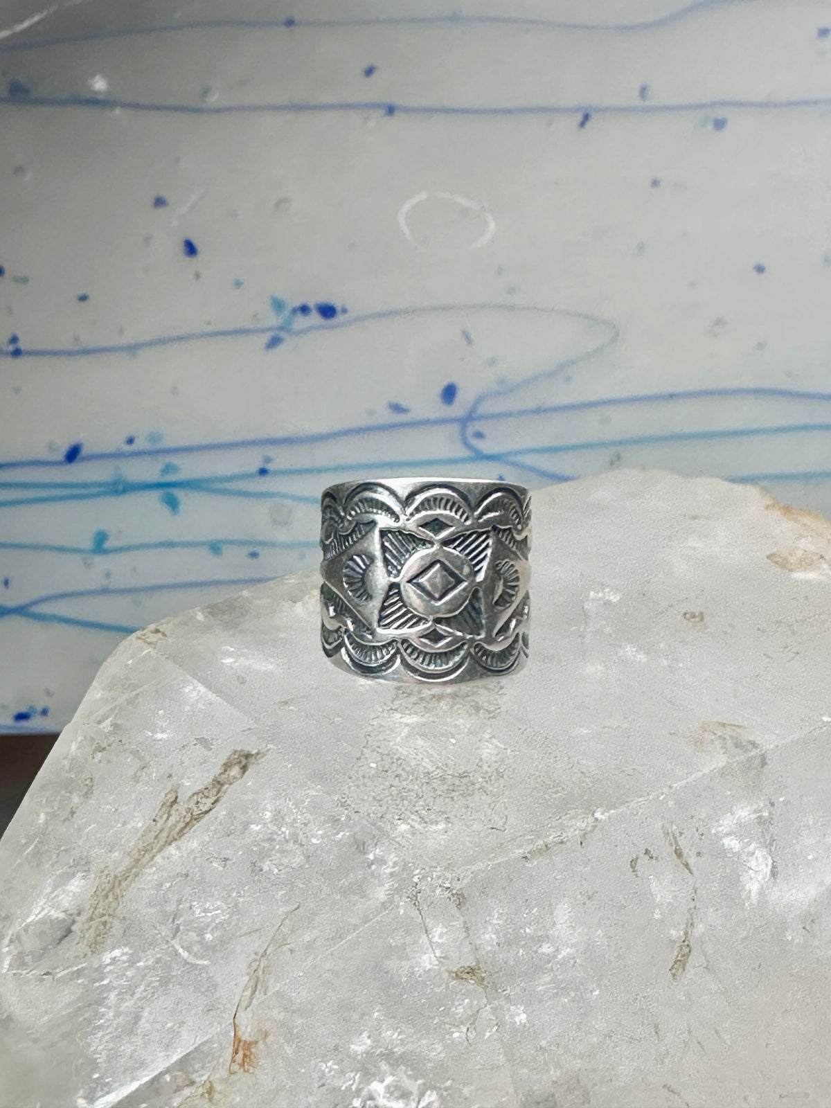 Carolyn Pollack Relios Vintage Sterling Silver Wide Stamped Cigar Band Ring Size 6.75 10.6g 925