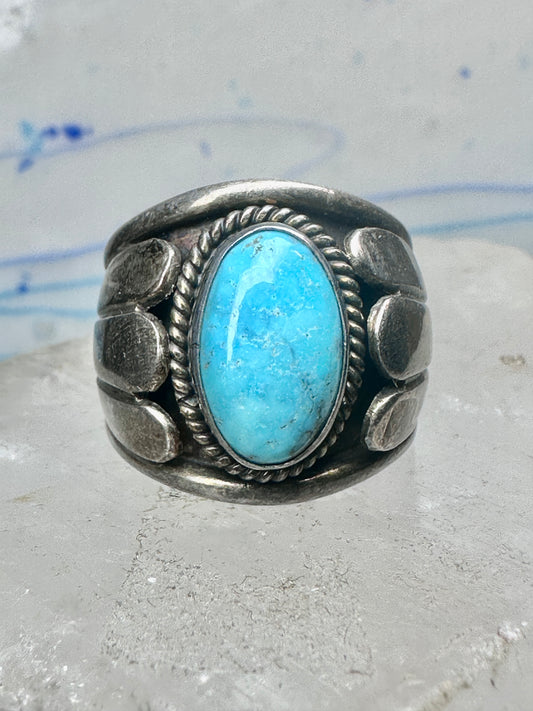 Vintage Signed Cortez H Sterling Silver Oval Turquoise Wide Band Ring Size 10 12.7g 925