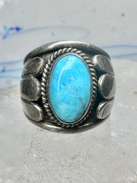 Vintage Signed Cortez H Sterling Silver Oval Turquoise Wide Band Ring Size 10 12.7g 925