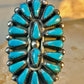 Long Zuni ring petite point vintage turquoise sterling silver size 5.75 wome