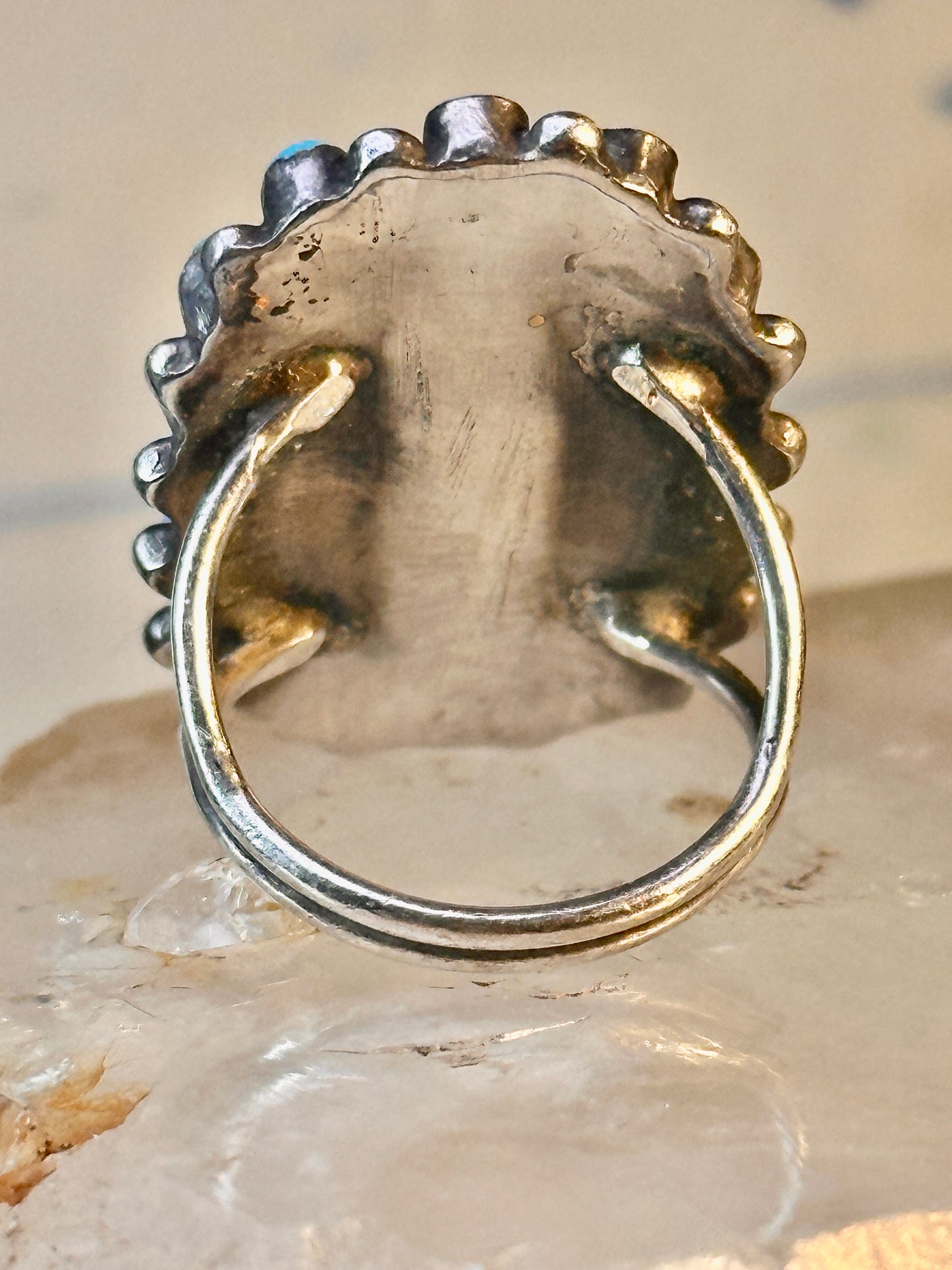 Long Zuni ring petite point vintage turquoise sterling silver size 5.75 wome
