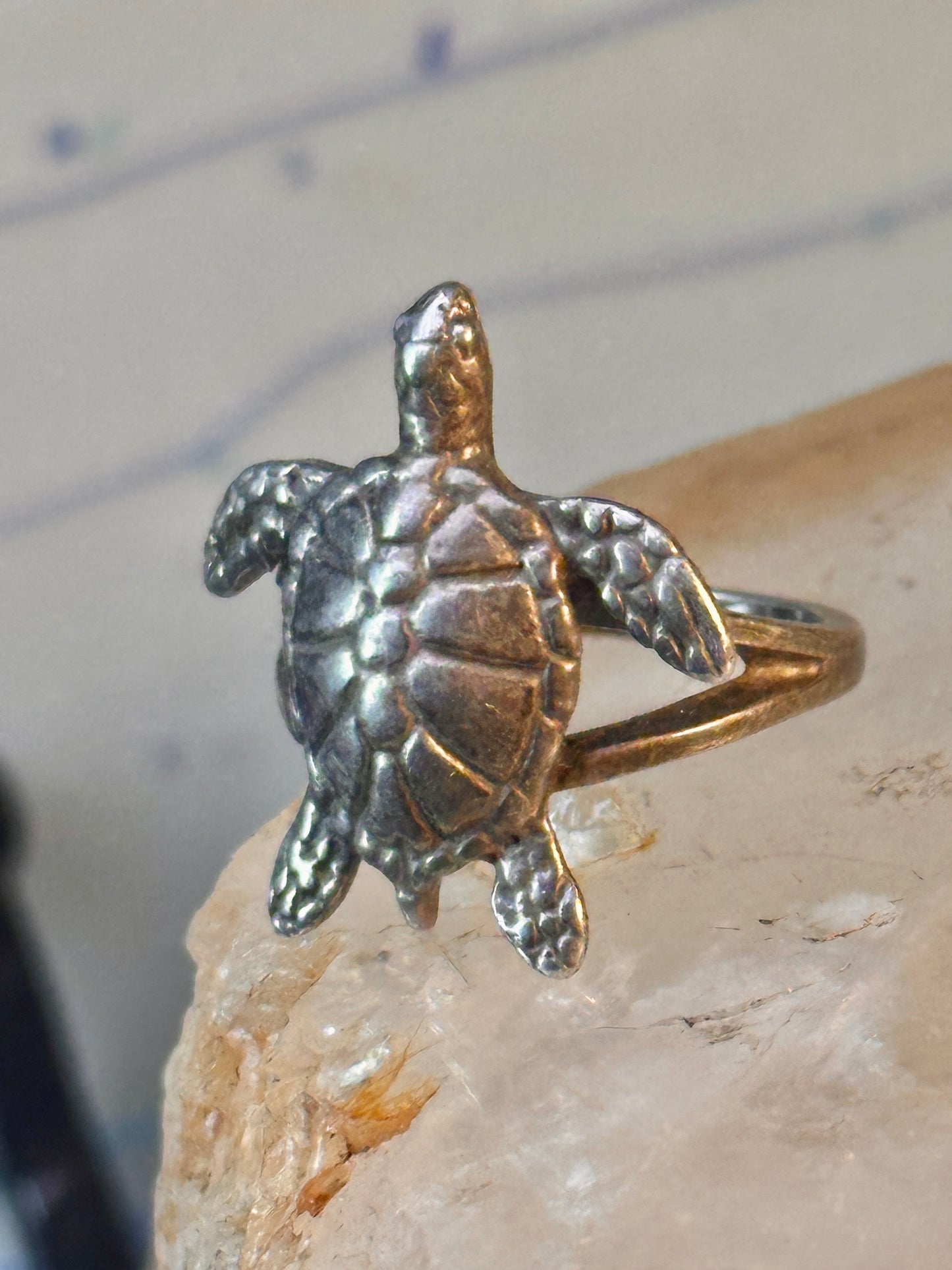 Sea Turtle ring Kabana band vintage turquoise sterling silver size 5.75 women