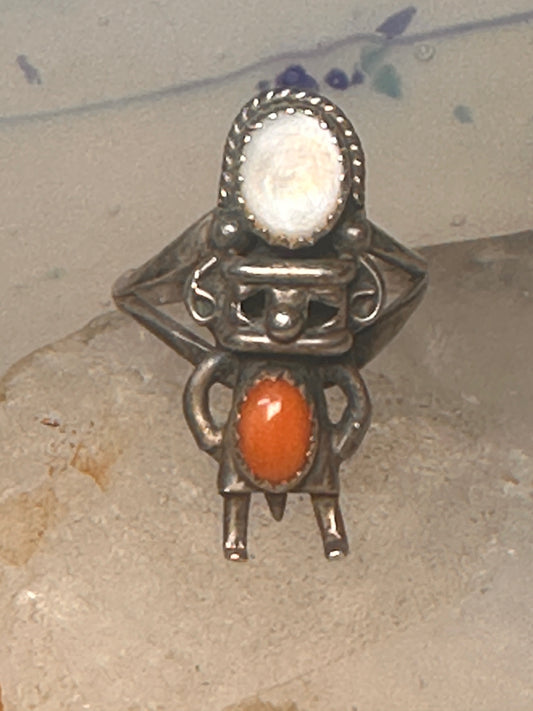 Kachina ring Navajo coral MOP size 6.50 sterling silver women