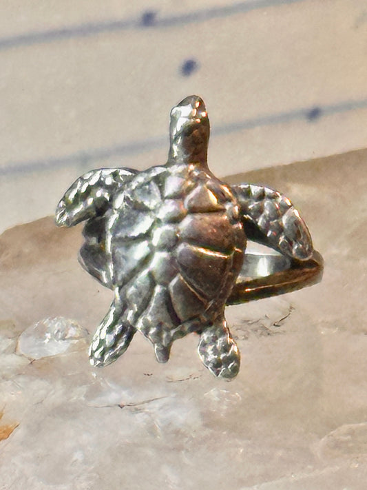 Sea Turtle ring Kabana band vintage turquoise sterling silver size 5.75 women