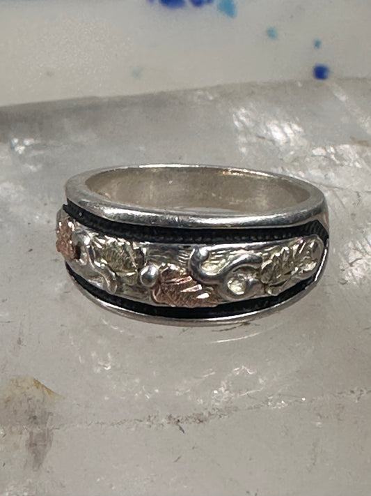 Black Hills Gold ring leaves wedding band size 6.75 sterling silver women men