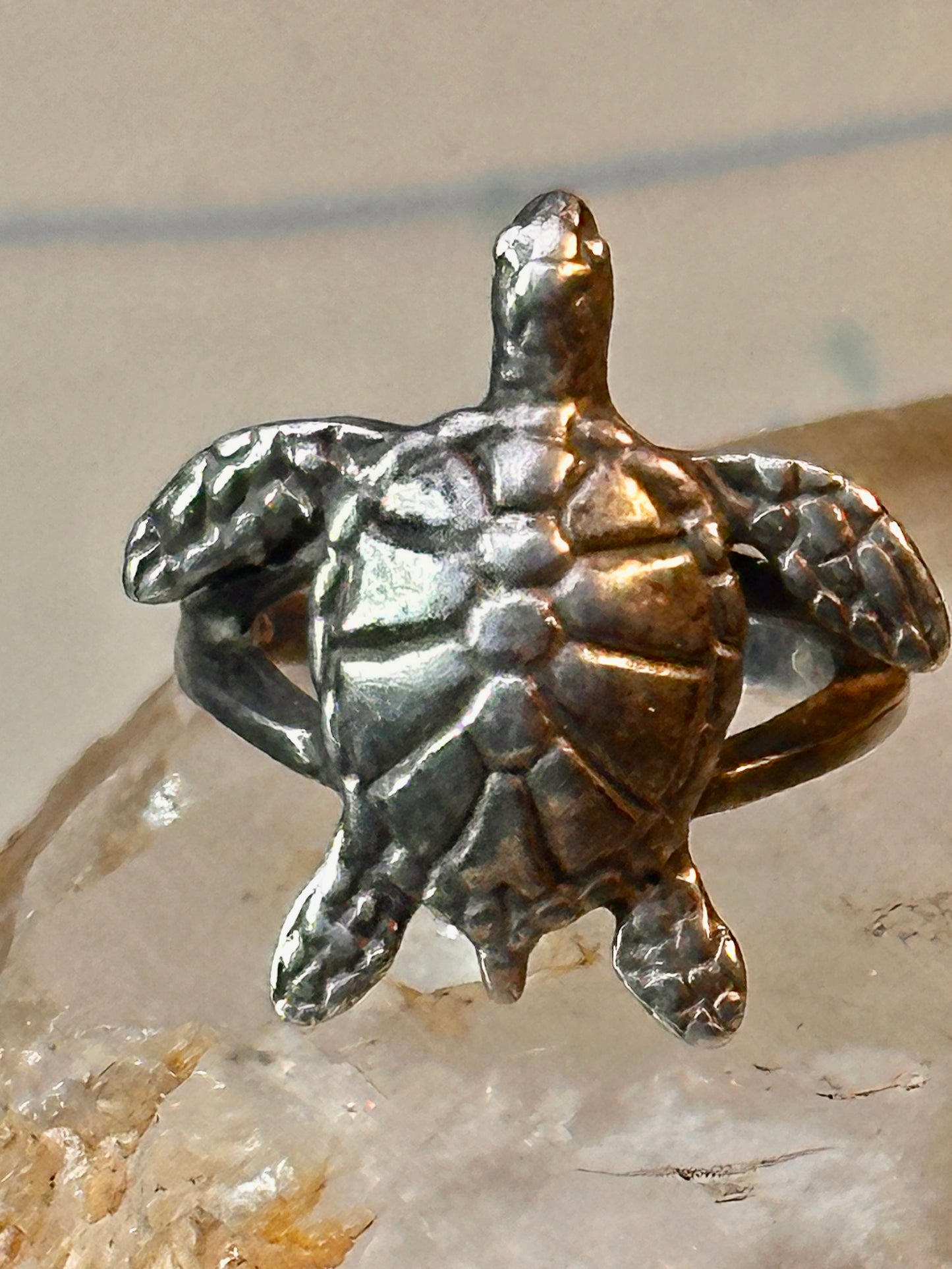 Sea Turtle ring Kabana band vintage turquoise sterling silver size 5.75 women