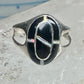 Vintage Sterling Silver Black Onyx Opal Inlay Oval Ring Size 7.75 4.7g 925