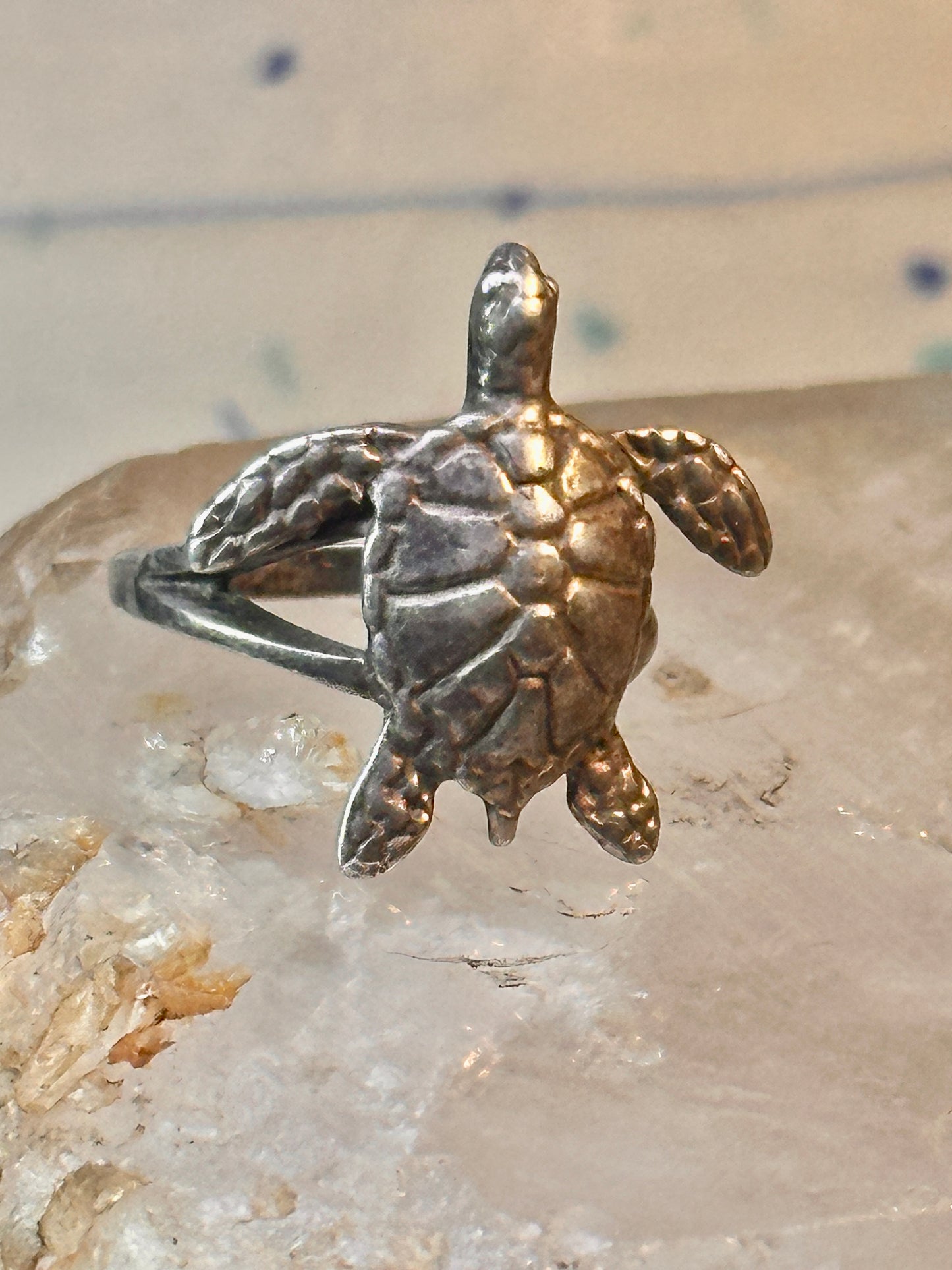 Sea Turtle ring Kabana band vintage turquoise sterling silver size 5.75 women