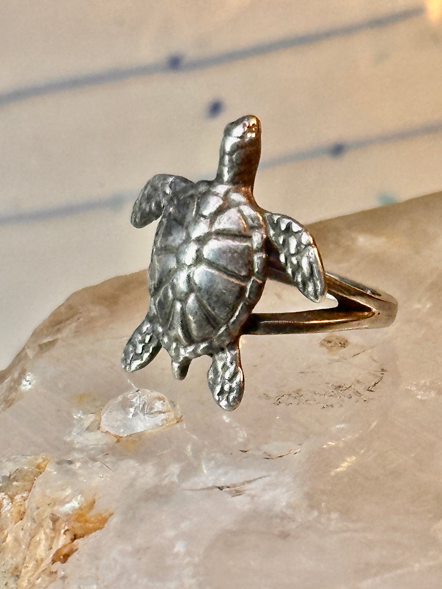 Sea Turtle ring Kabana band vintage turquoise sterling silver size 5.75 women