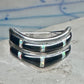 Vintage Sunbell Sterling Silver Black Onyx &amp; Opal Inlay Band Ring Size 7.75 4.7g