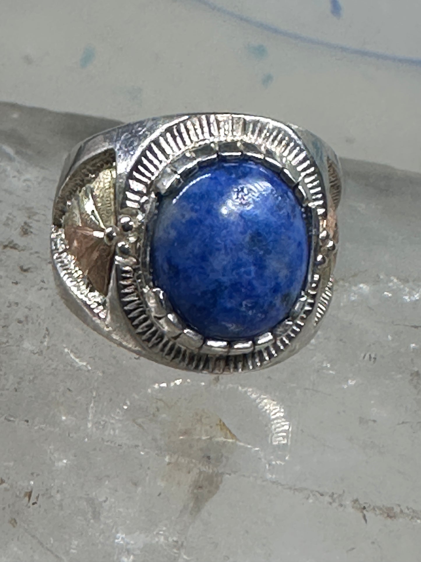 Black Hills Gold ring leaves blue lapis band size 6 sterling silver women men