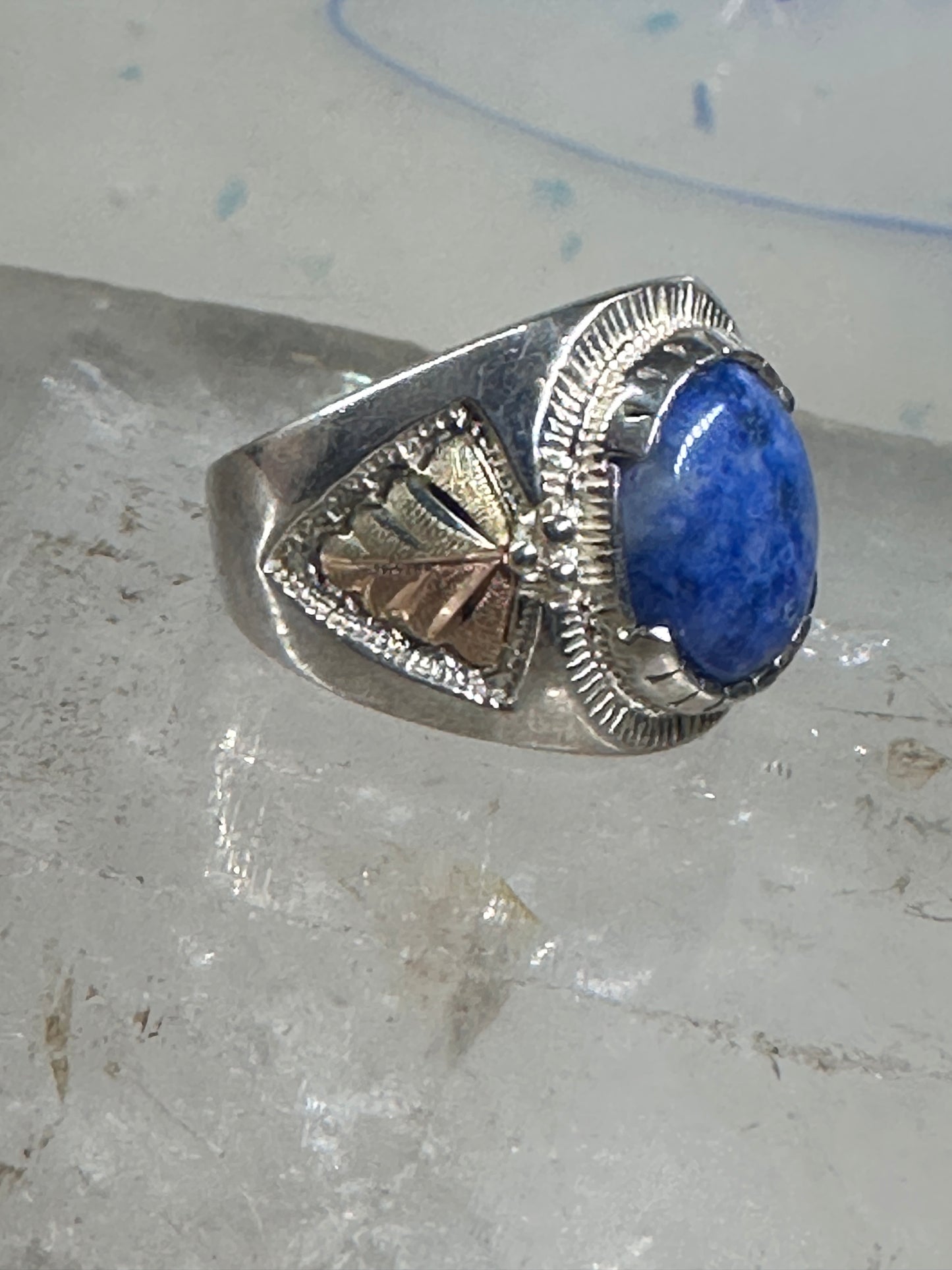 Black Hills Gold ring leaves blue lapis band size 6 sterling silver women men