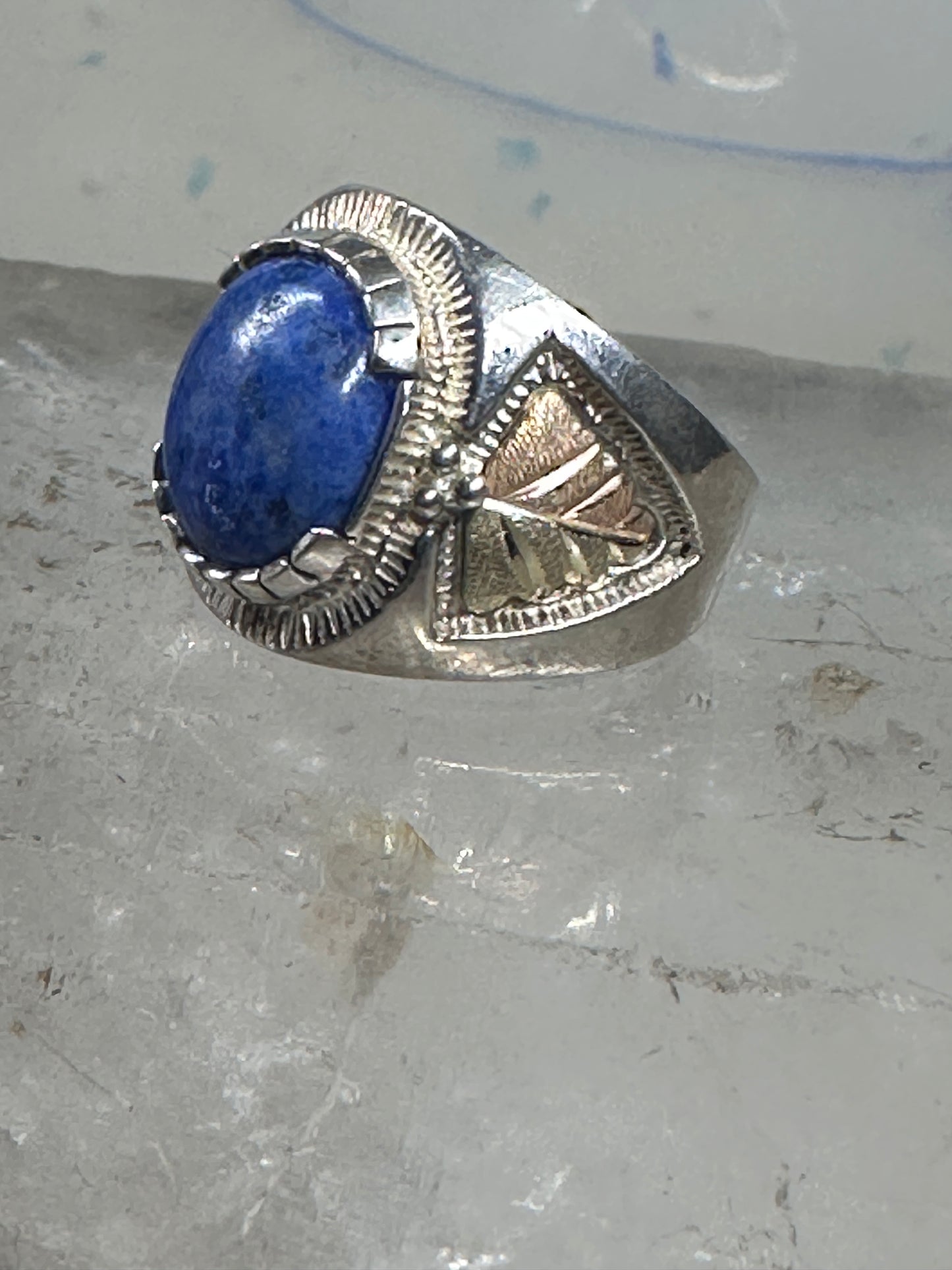 Black Hills Gold ring leaves blue lapis band size 6 sterling silver women men