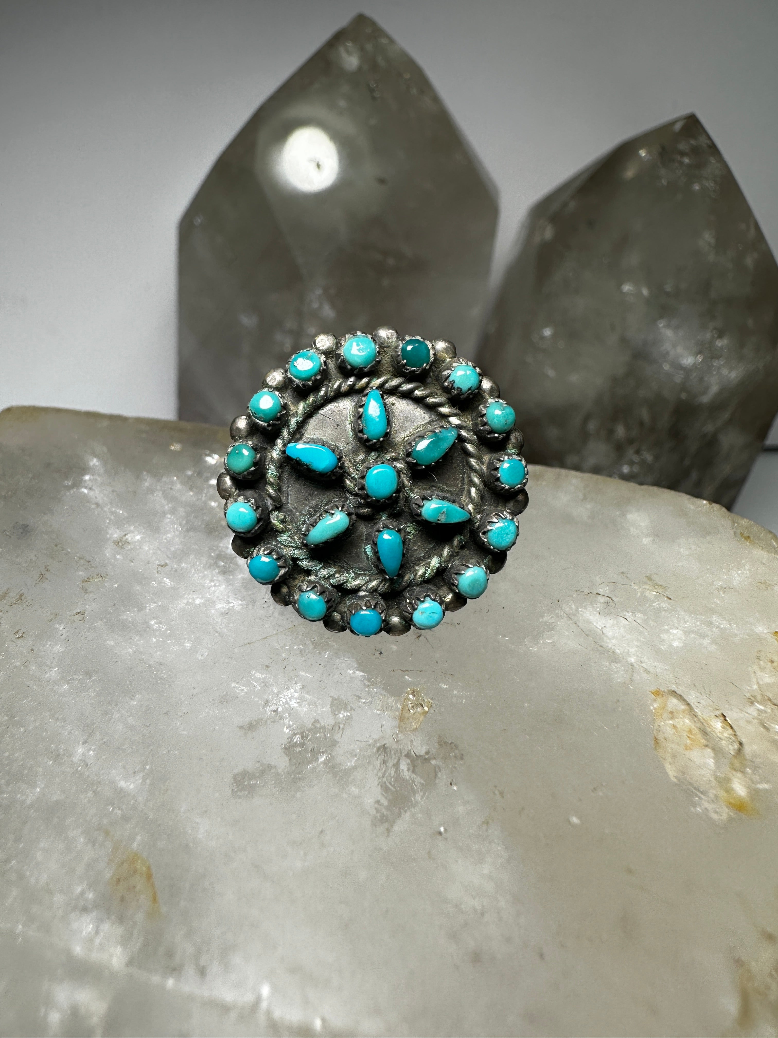 Zuni ring turquoise flower size 4.25 sterling silver women