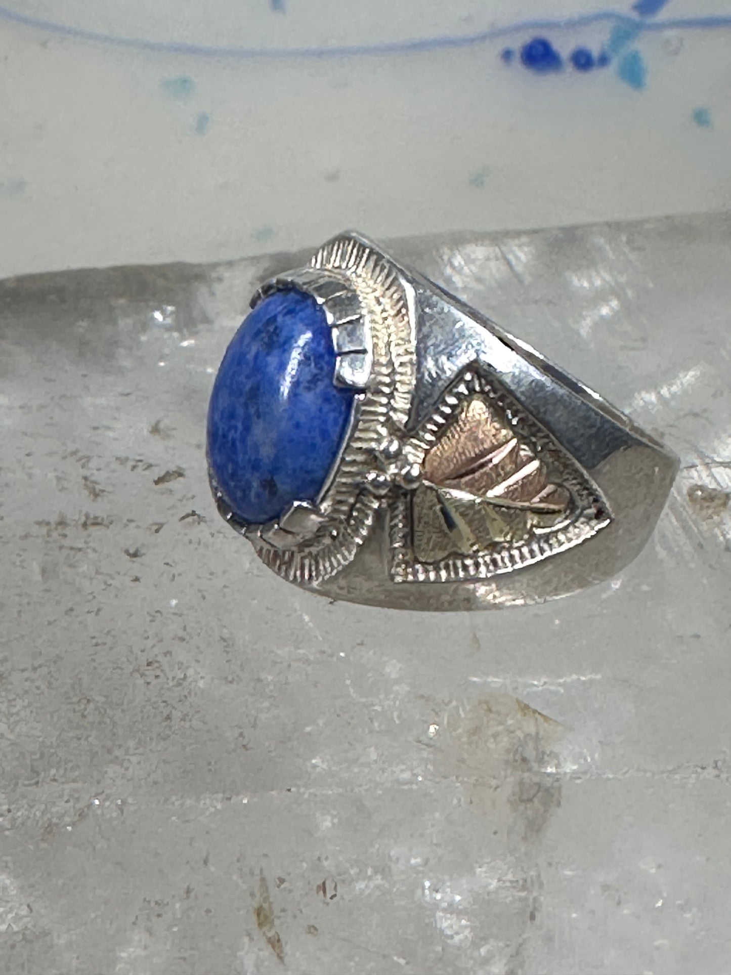 Black Hills Gold ring leaves blue lapis band size 6 sterling silver women men