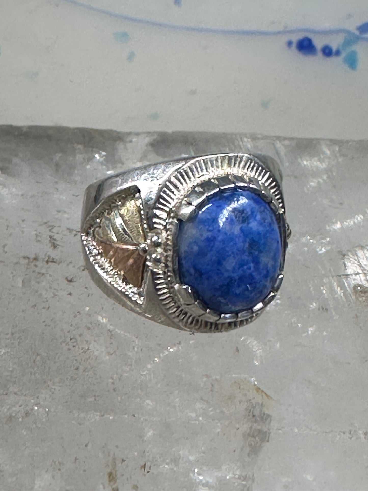Black Hills Gold ring leaves blue lapis band size 6 sterling silver women men