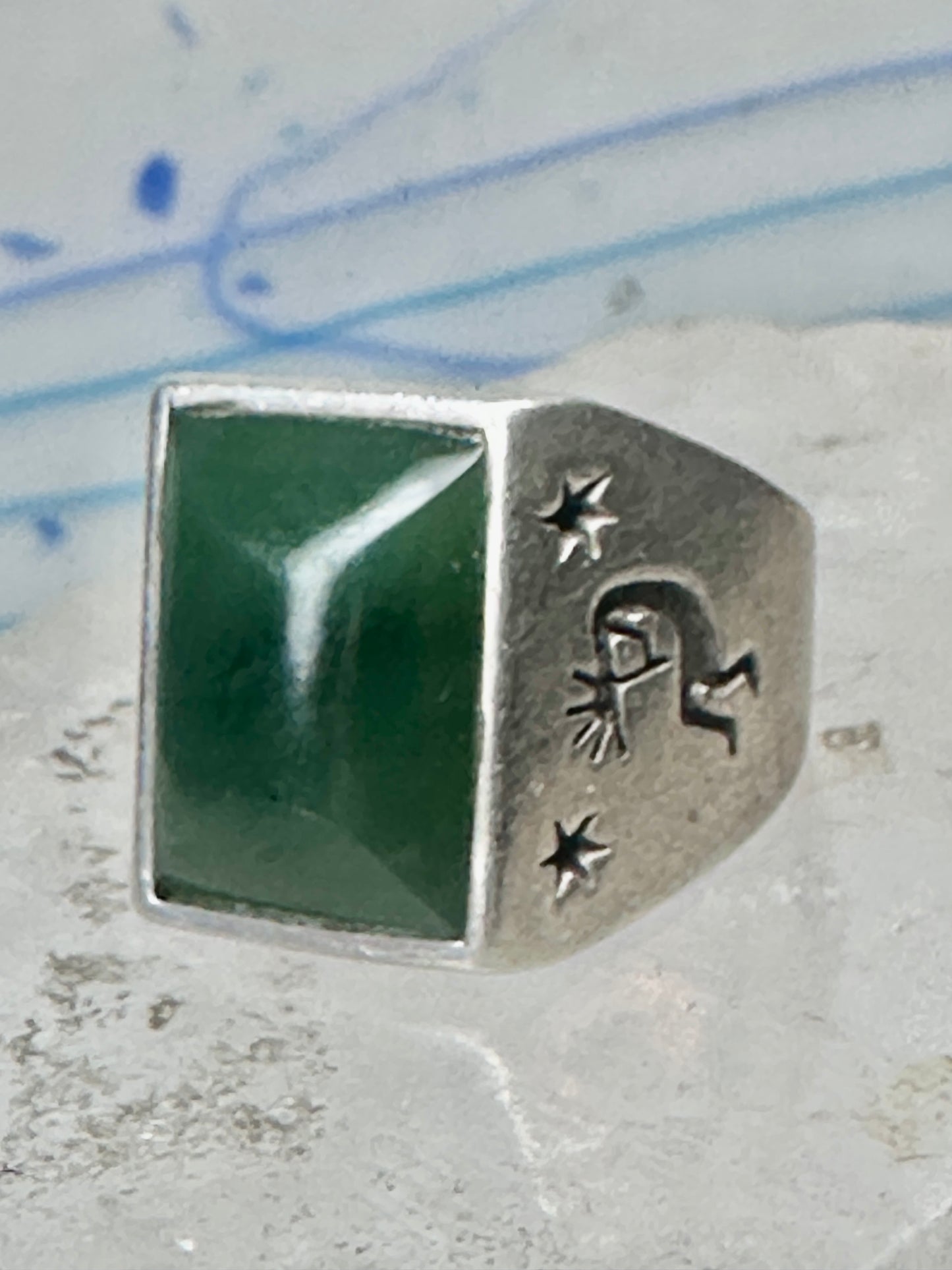 Vintage Signed Townsend Sterling Silver Green Jade Kokopelli Signet Ring Size 9 18.4g 925