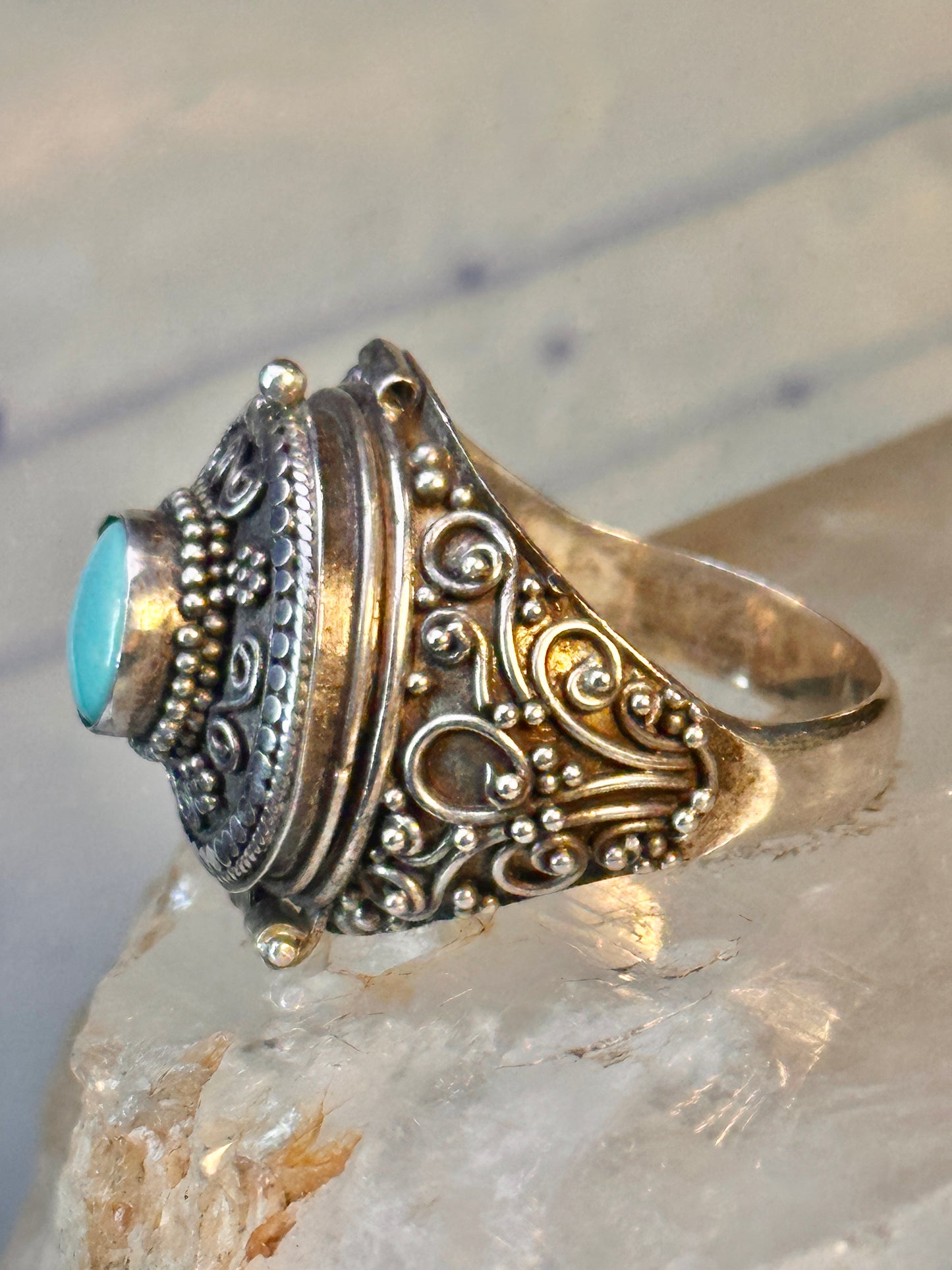 Poison ring turquoise boho vintage sterling silver size 9.25 women