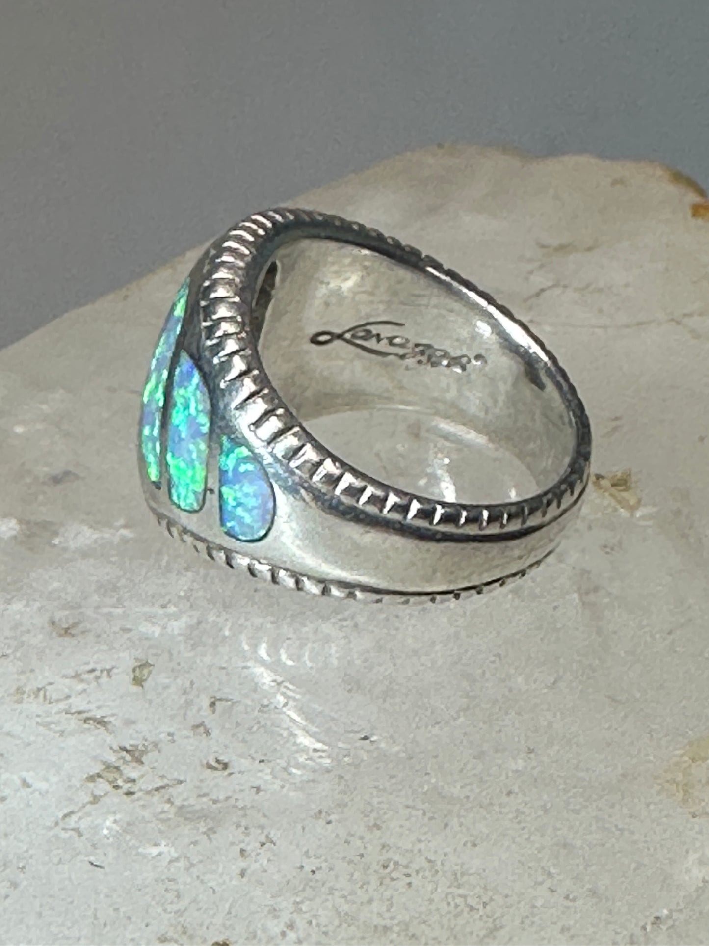 Lab Opal ring southwest band size 5.75  Signed sterling silver women