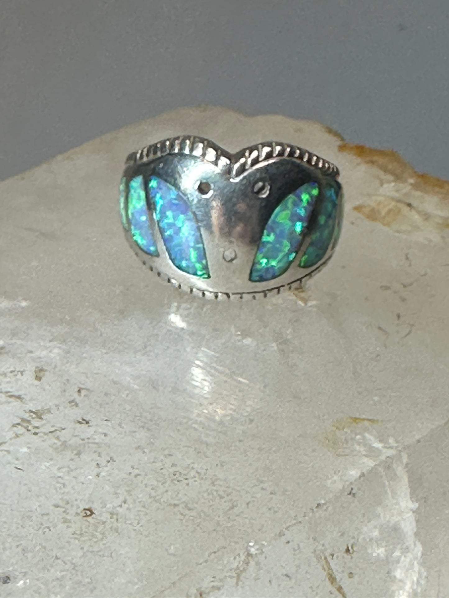 Lab Opal ring southwest band size 5.75  Signed sterling silver women