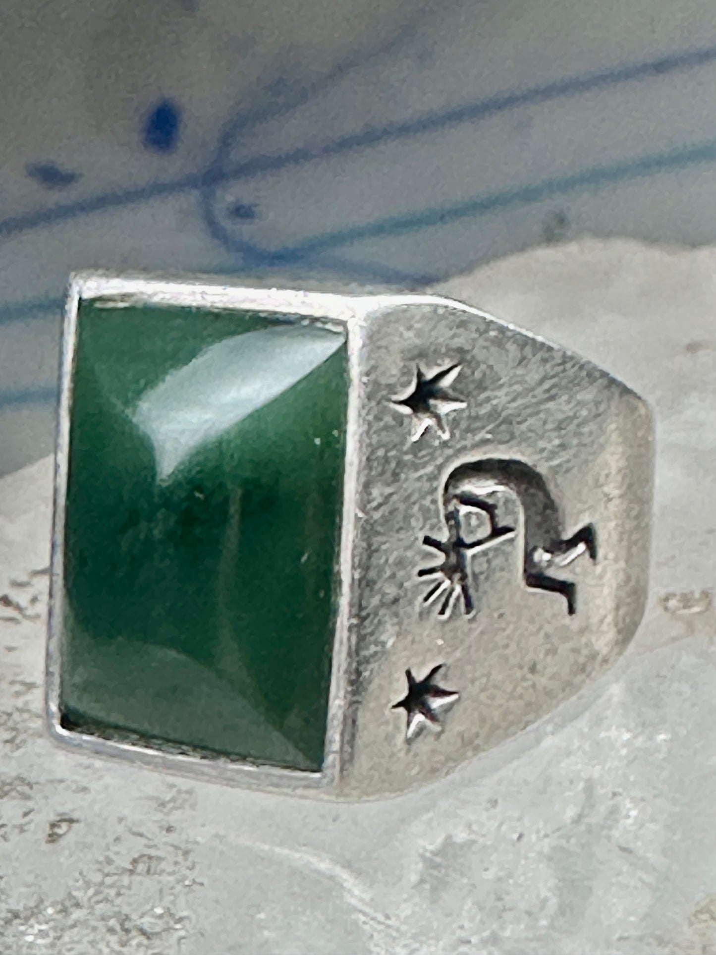 Vintage Signed Townsend Sterling Silver Green Jade Kokopelli Signet Ring Size 9 18.4g 925