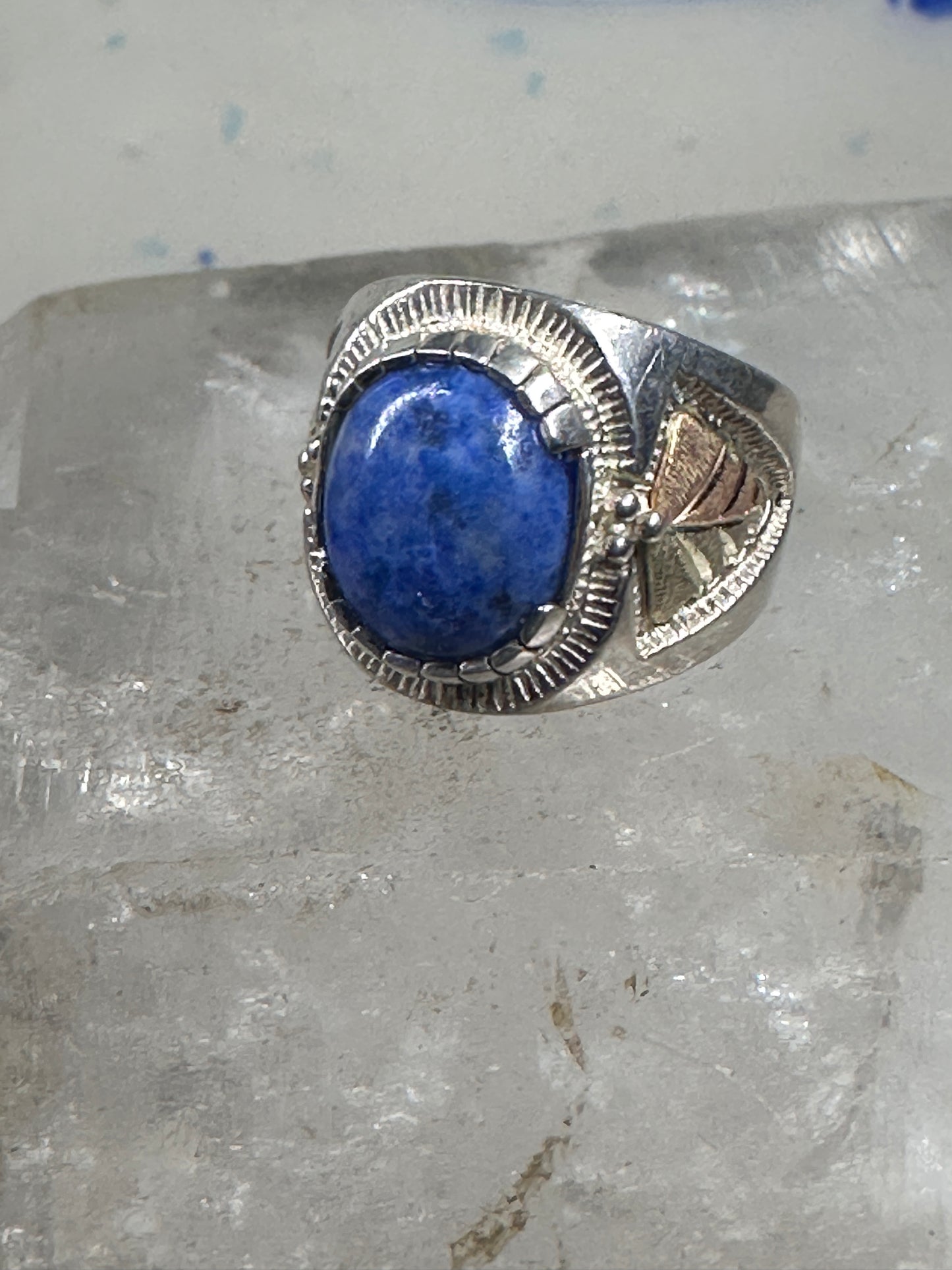Black Hills Gold ring leaves blue lapis band size 6 sterling silver women men