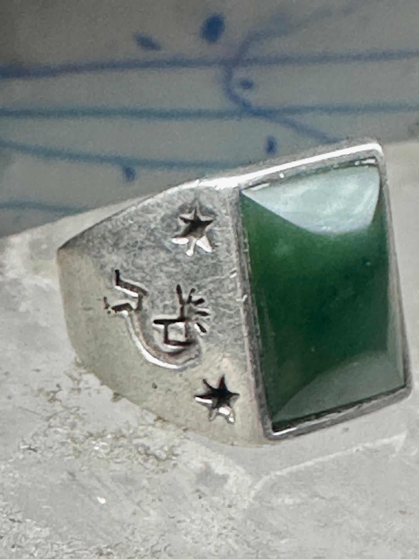 Vintage Signed Townsend Sterling Silver Green Jade Kokopelli Signet Ring Size 9 18.4g 925