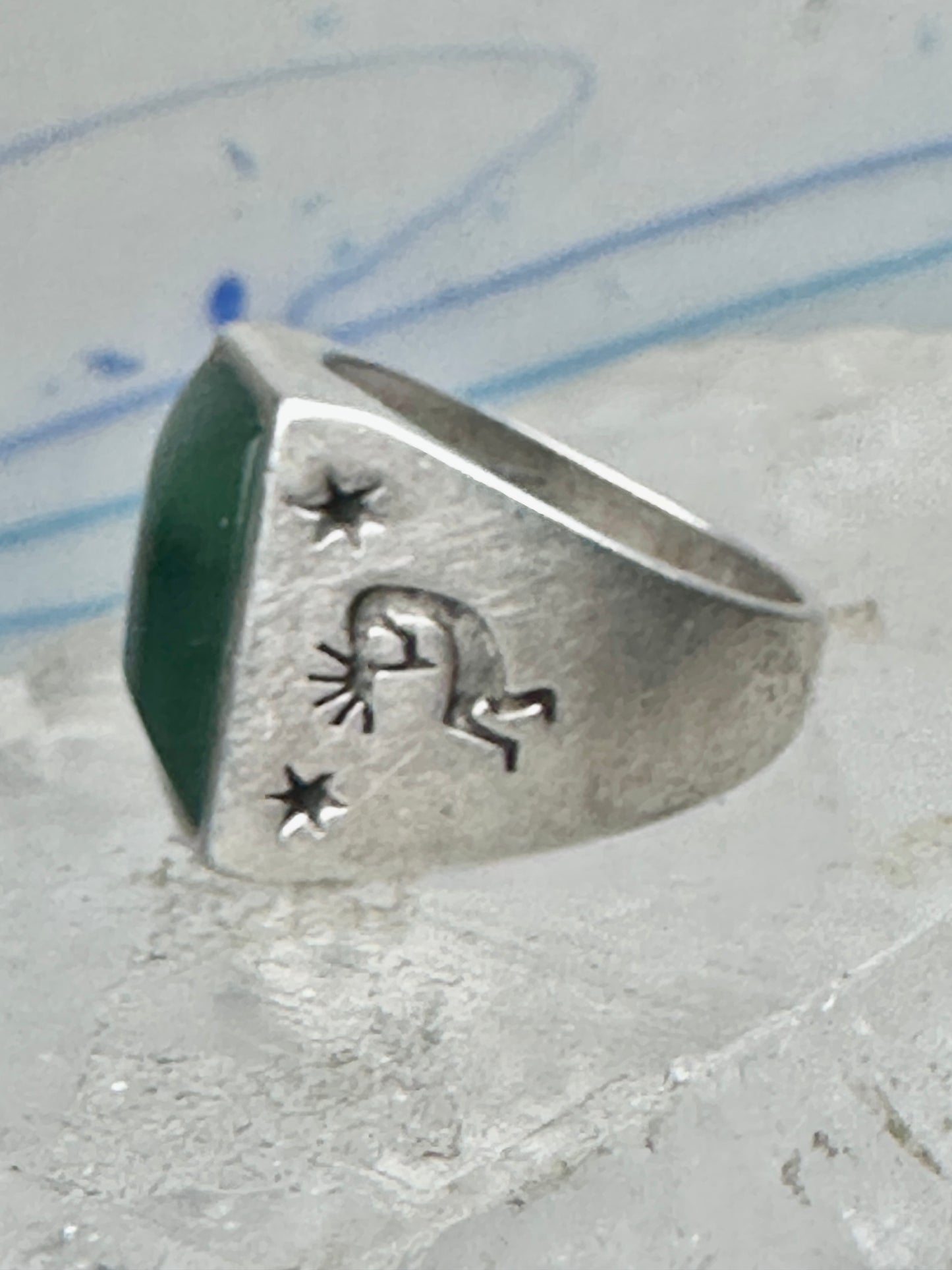 Vintage Signed Townsend Sterling Silver Green Jade Kokopelli Signet Ring Size 9 18.4g 925