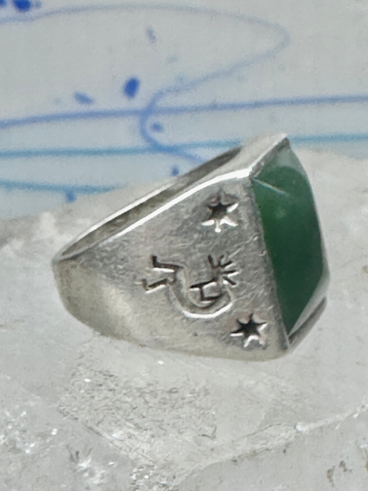 Vintage Signed Townsend Sterling Silver Green Jade Kokopelli Signet Ring Size 9 18.4g 925