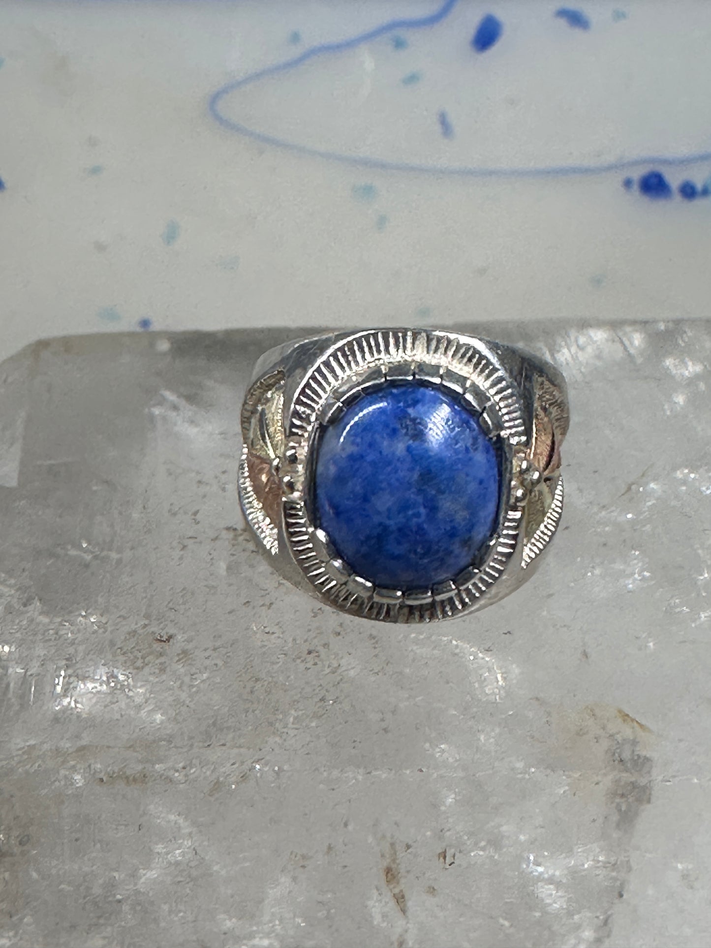 Black Hills Gold ring leaves blue lapis band size 6 sterling silver women men