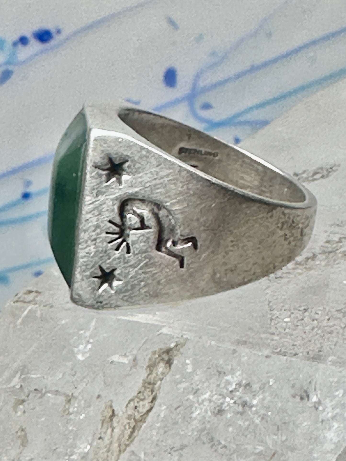 Vintage Signed Townsend Sterling Silver Green Jade Kokopelli Signet Ring Size 9 18.4g 925