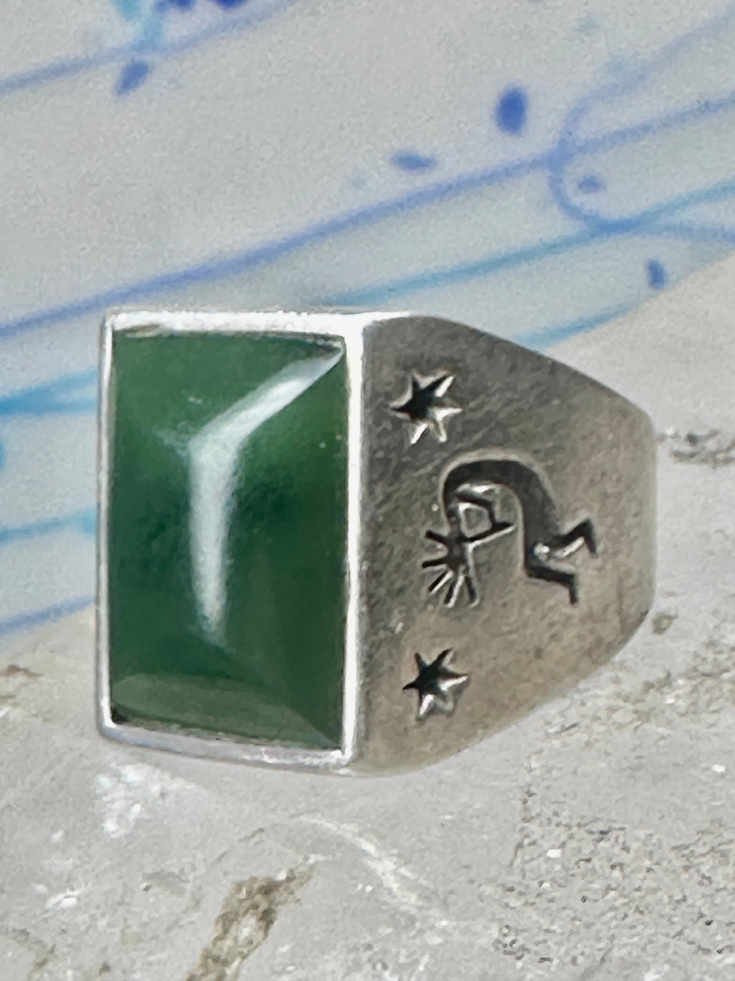 Vintage Signed Townsend Sterling Silver Green Jade Kokopelli Signet Ring Size 9 18.4g 925