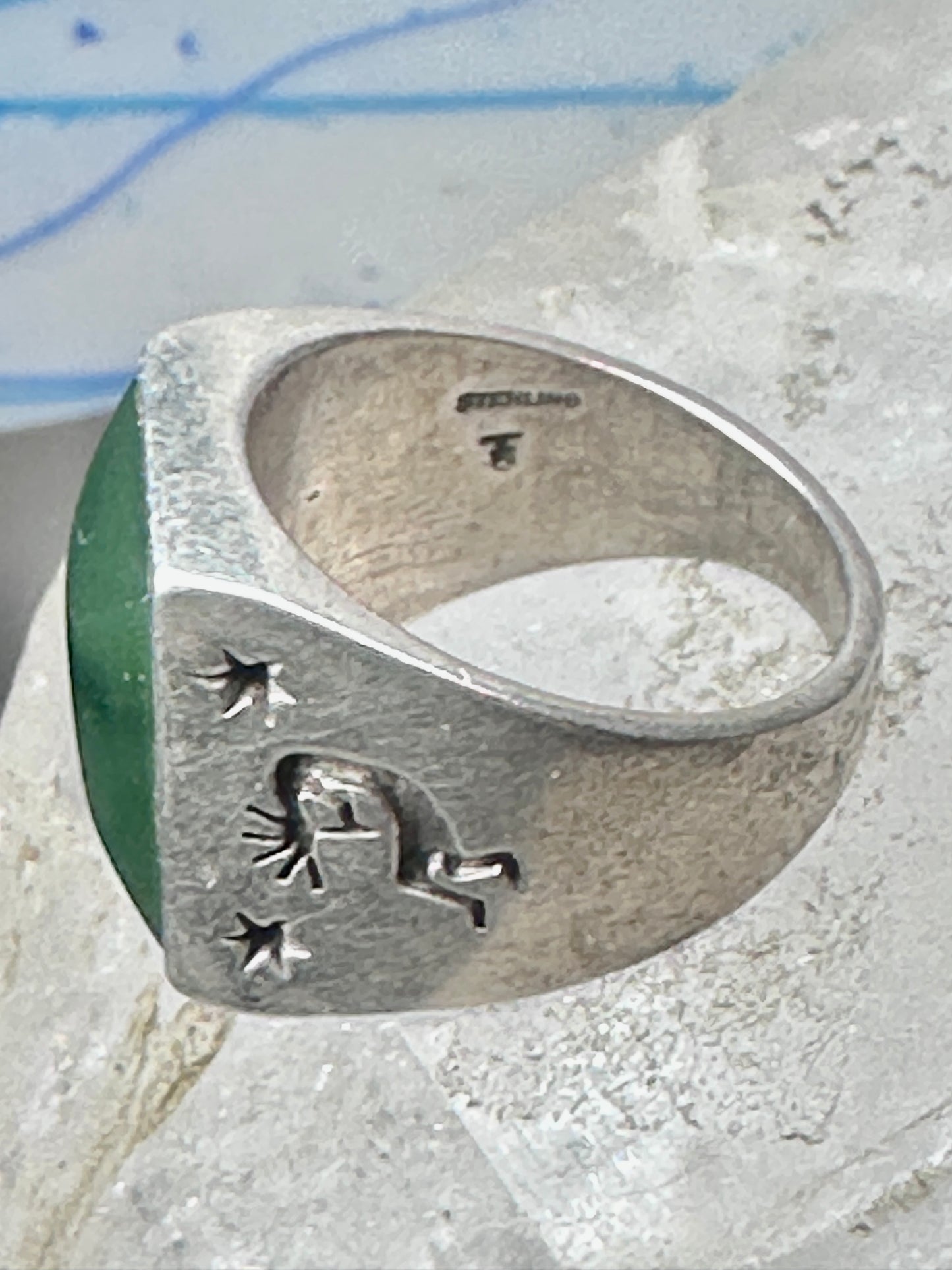 Vintage Signed Townsend Sterling Silver Green Jade Kokopelli Signet Ring Size 9 18.4g 925
